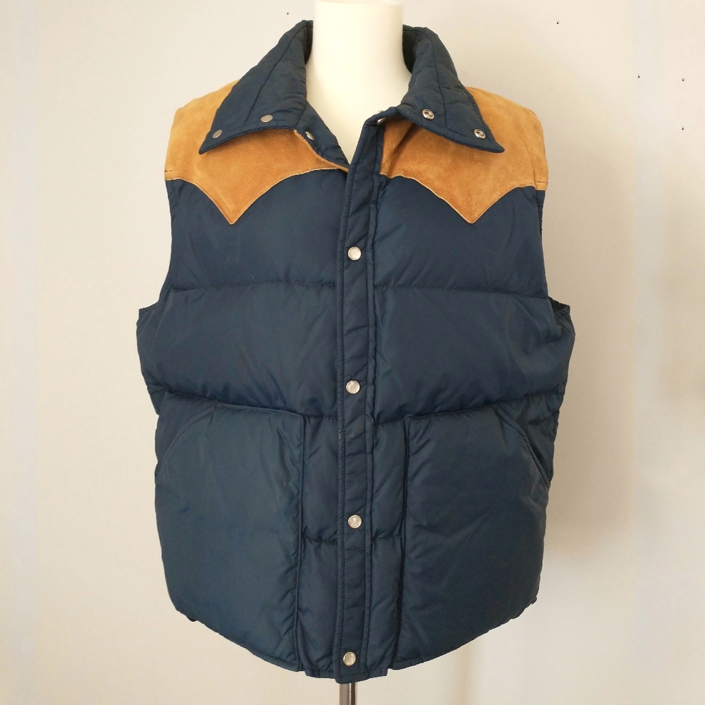 Vtg Woolrich Down Puffer Vest L Western Pearl Snap